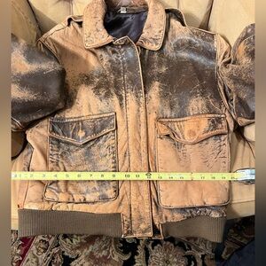 Luis Alvear Distressed Brown Leather Jacket Flight Bomber Coat